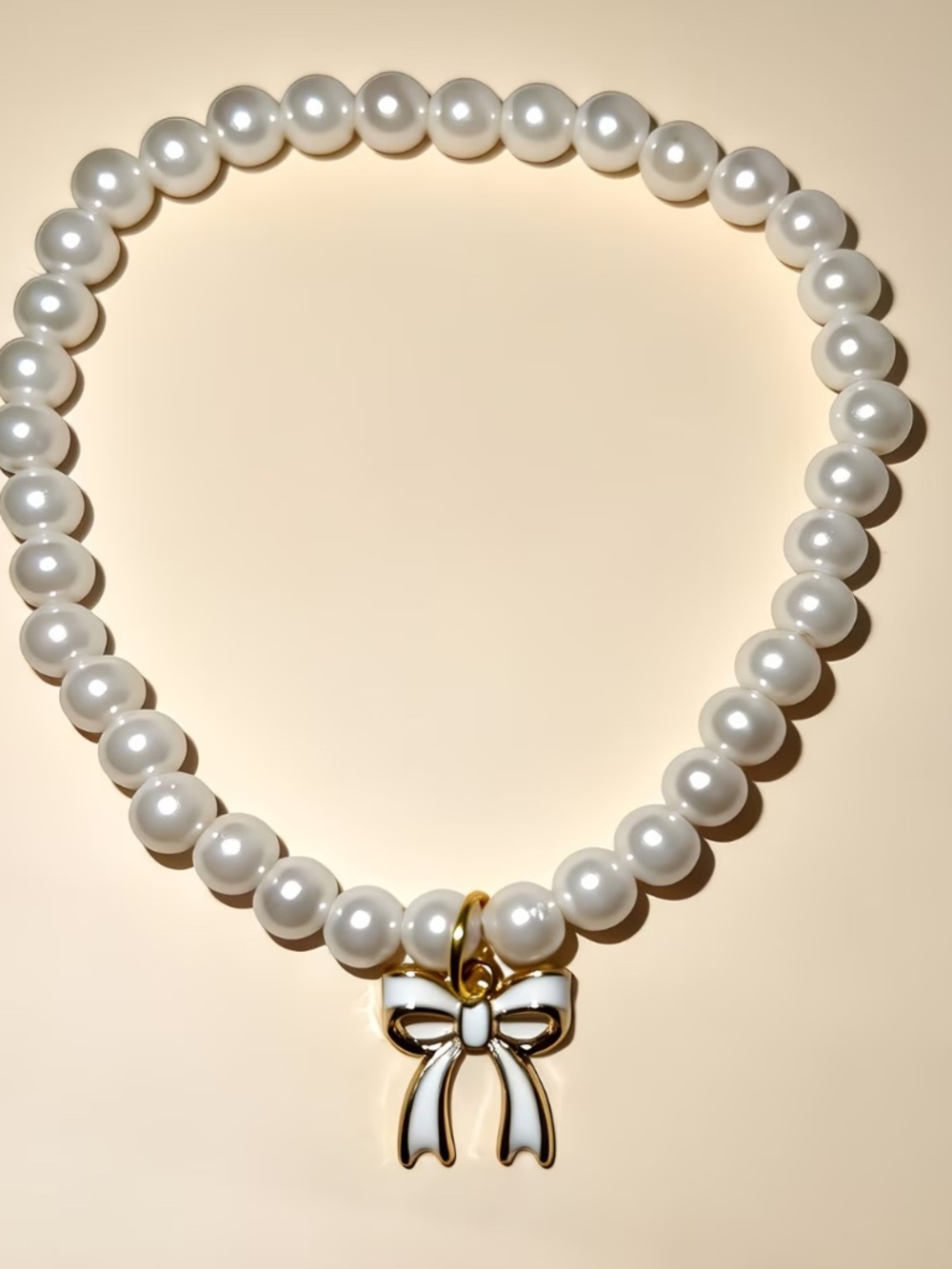 Parky’s Place Pearl Cat Necklace Collar White Bow Stretch Pet Accessory Small